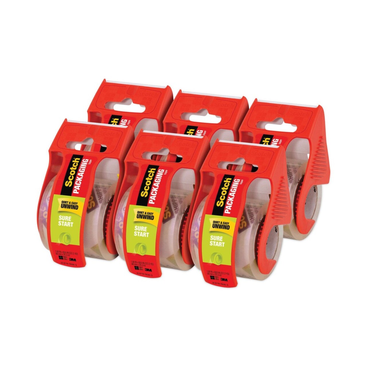 Scotch Sure Start 1.88 in. x 22.2 yards Packaging Tape with Dispenser - Clear (6/Pack)